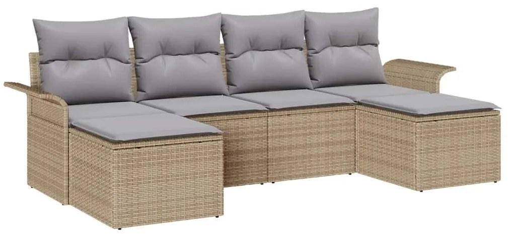 vidaXL Σετ Καναπέ Κήπου με μαξιλάρι 6 pcs Μπεζ Πολυ ράταν