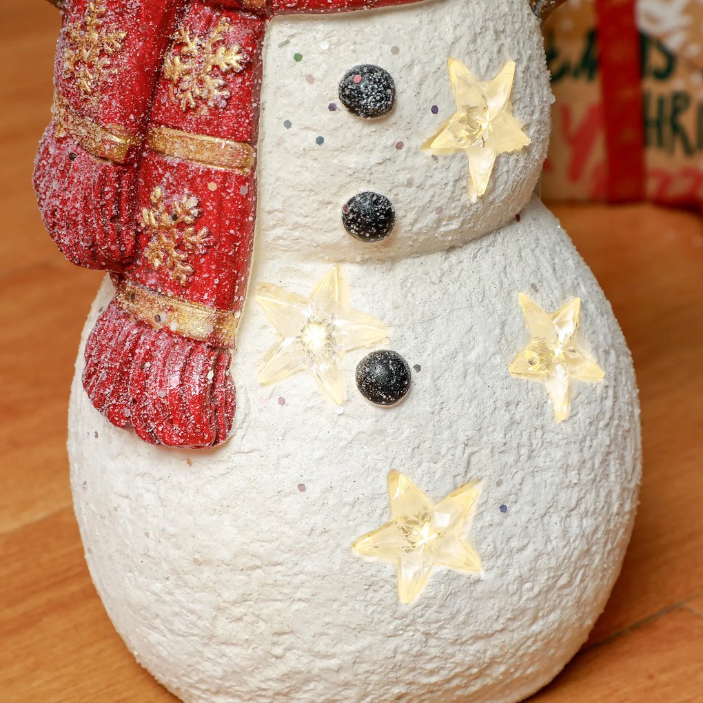 Χριστουγεννιάτικη διακόσμηση HOMCOM, χιονάνθρωπος με πουλί, 4 θερμά λευκά LED, λειτουργία με μπαταρία, 25 x 15,5 x 38 cm