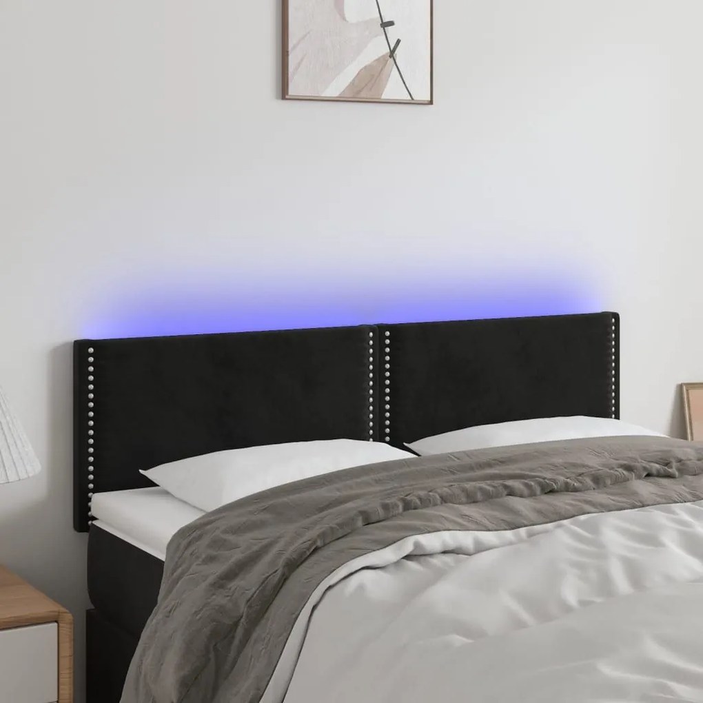 Κεφαλάρι Κρεβατιού LED Μαύρο 144x5x78/88 εκ. Βελούδινο - Μαύρο