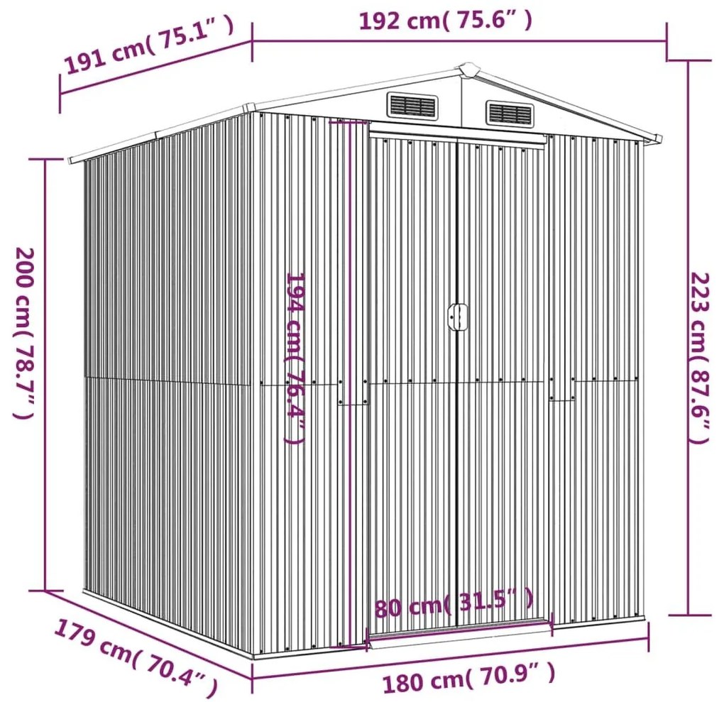 Αποθήκη Κήπου Ανοιχτό γκρι 192x191x223 εκ. Γαλβανισμένο Ατσάλι - Γκρι