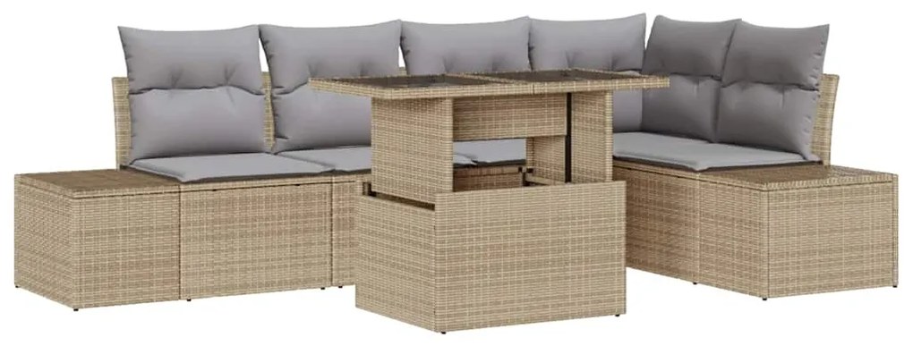 vidaXL Σετ Καναπέ Κήπου με μαξιλάρι 6 pcs Μπεζ Πολυ ράταν