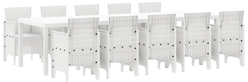 vidaXL Σέτ φαγητού για κήπο 11 pcs Λευκό Μεγάλο Ράτταν και Χάλυβας