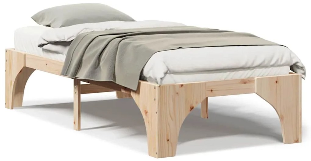 vidaXL Κρεβάτι δαπέδου Καφέ 90 x 200 cm Μασίφ ξύλο πεύκου