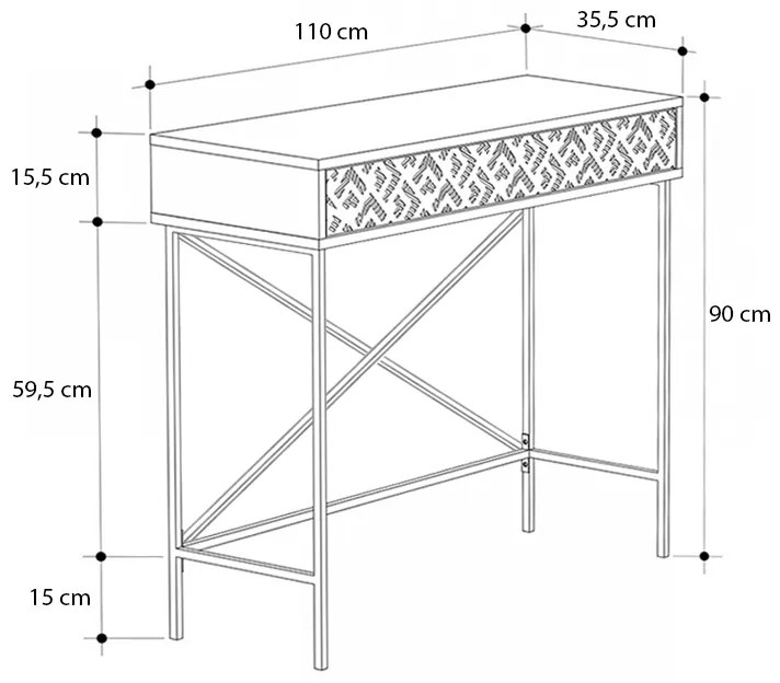 Κονσόλα Heaton Megapap μεταλλική - μελαμίνης χρώμα sapphire oak 110x35,6x90εκ.