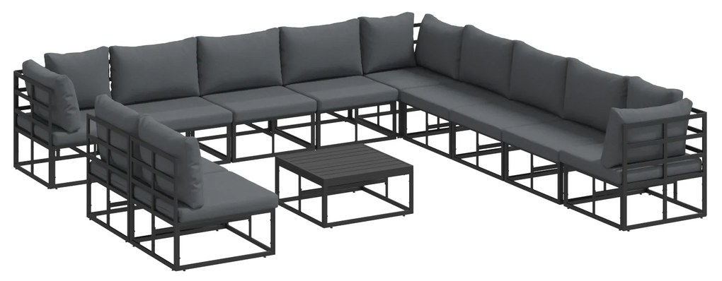 vidaXL Σετ Καναπέ Κήπου με μαξιλάρι 12 pcs Μαύρο Αλουμίνιο