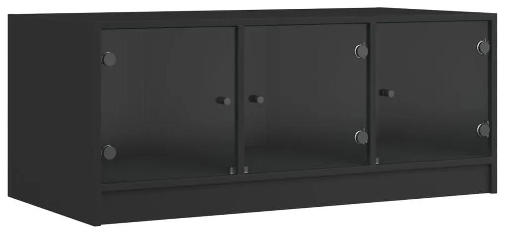 Τραπεζάκι Σαλονιού Μαύρο 102x50x42 εκ. με Γυάλινες Πόρτες - Μαύρο