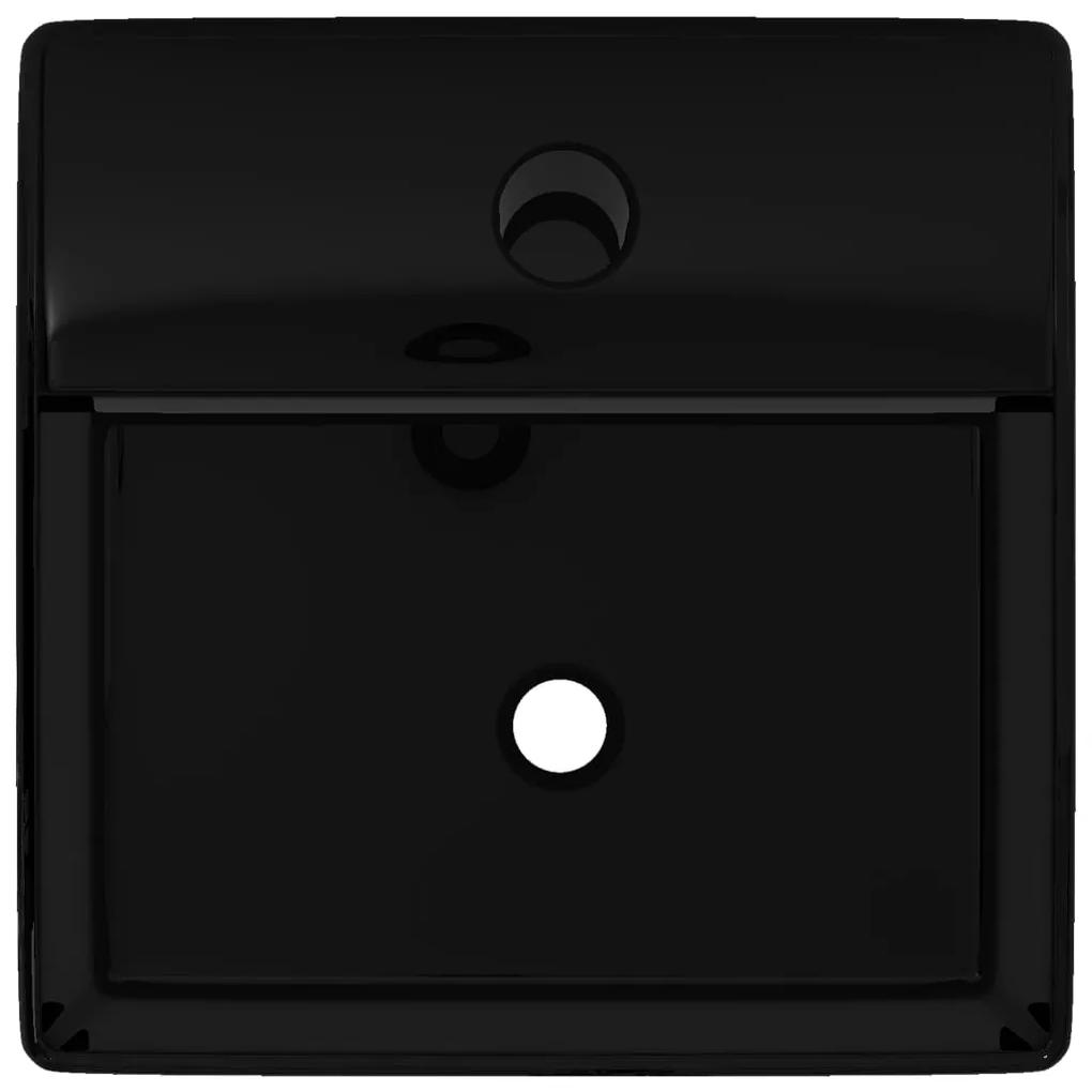 vidaXL Νιπτήρας Μπάνιου Τετράγωνος με Οπή Βρύσης Μαύρος Κεραμικός