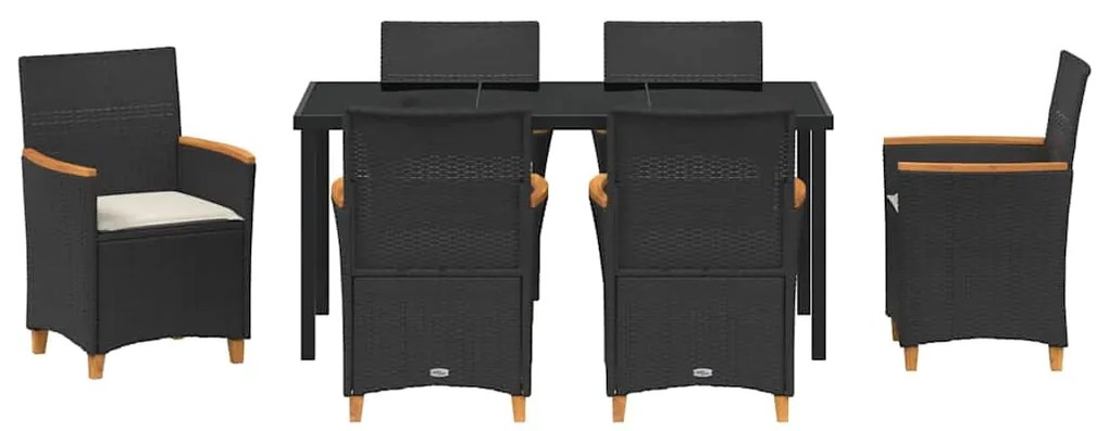 vidaXL Σέτ φαγητού για κήπο 7 pcs Μαύρο συνθετικό ρατάν