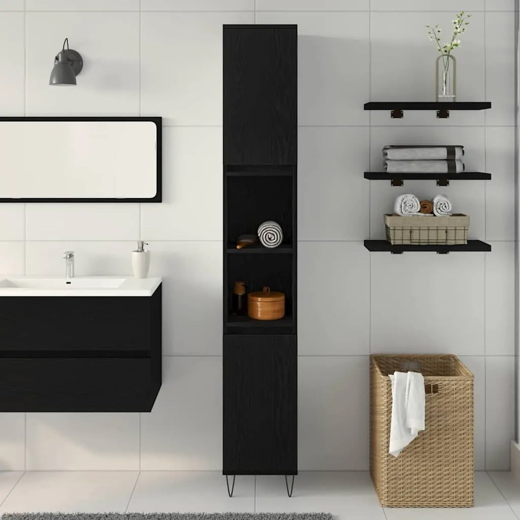vidaXL Ντουλάπι Μπάνιου Μαύρη Οξυά 30 x 30 x 190 εκ Επεξεργασμένο ξύλο
