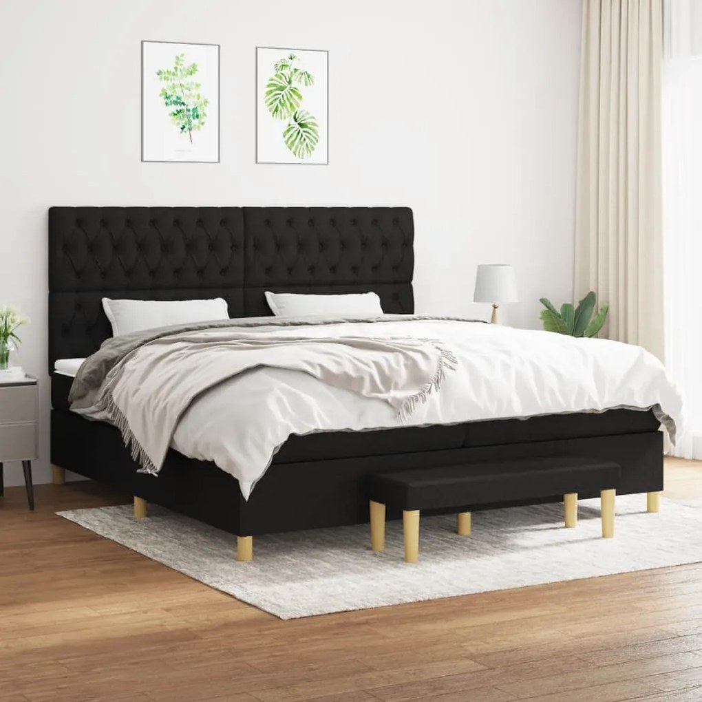 vidaXL Κρεβάτι Boxspring με Στρώμα Μαύρο 200x200 εκ. Υφασμάτινο