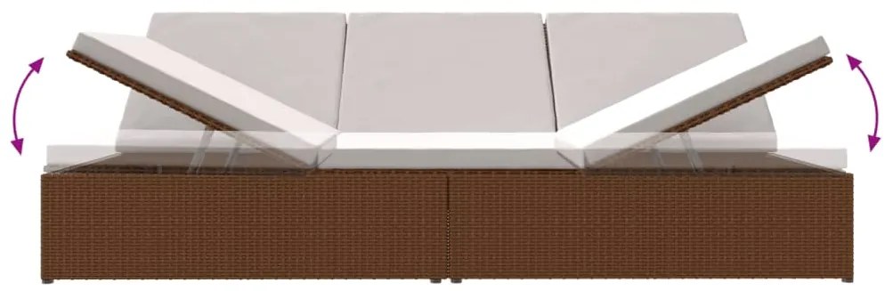 vidaXL Ξαπλώστρα - Καναπές Καφέ από Συνθετικό Ρατάν με Μαξιλάρια