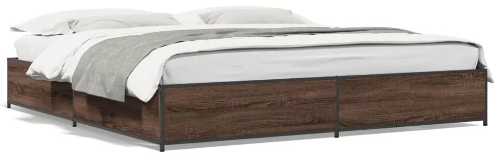 vidaXL Πλαίσιο Κρεβατιού Καφέ Δρυς 200x200 εκ. Επεξ. Ξύλο &amp; Μέταλλο