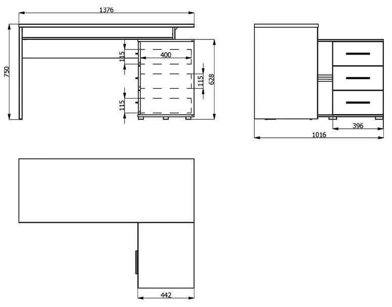 Γραφείο ARHIMED Γκρί Δρύς - Mαύρο 138x102x75 εκ. 138x102x75 εκ.