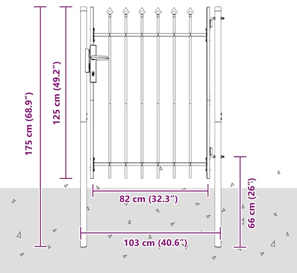 vidaXL Πύλη Φράχτη Γκρι 100 x 120 cm Χάλυβας με Επικάλυψη Πούδρας