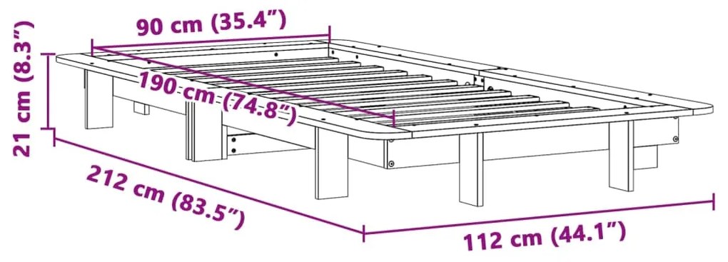 Σκελετός Κρεβατιού Χωρίς Στρώμα 90x190 εκ Μασίφ Ξύλο Πεύκου - Καφέ