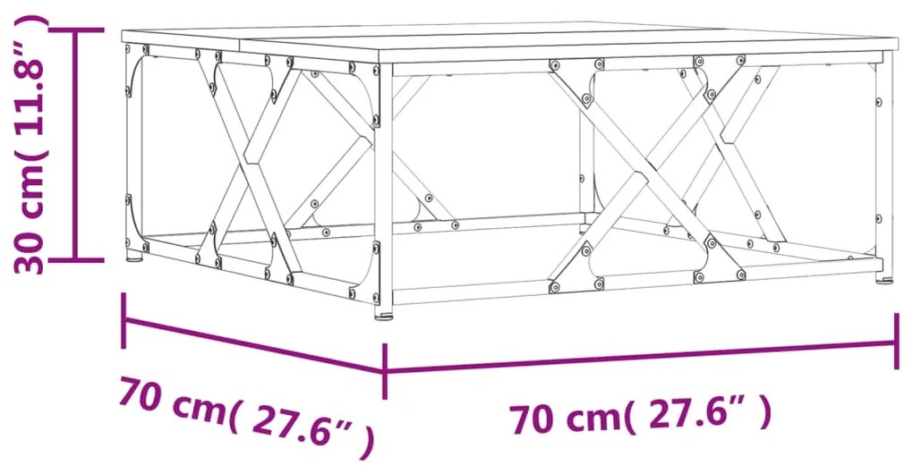 Τραπεζάκι Σαλονιού Καφέ Δρυς 70x70x30 εκ. Επεξεργασμένο Ξύλο - Καφέ