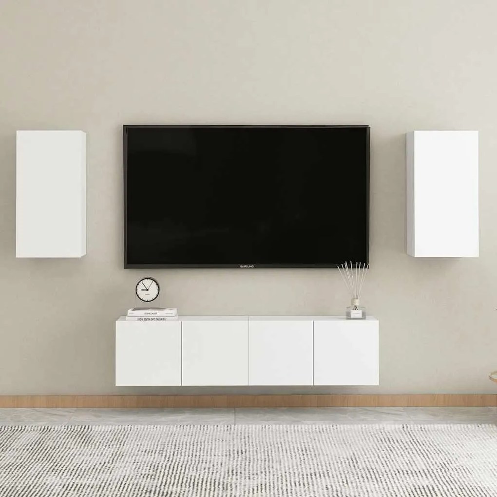 vidaXL Έπιπλα Τηλεόρασης 2 τεμ. Λευκά 30,5x30x60 εκ. από Επεξ. Ξύλο