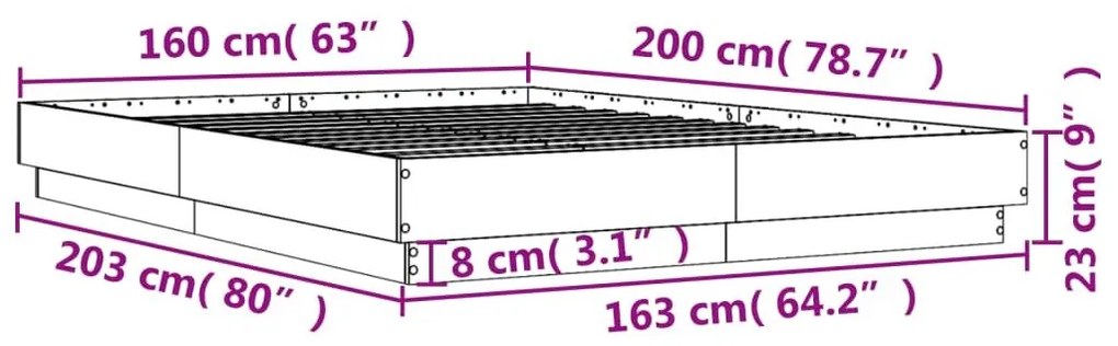 Πλαίσιο Κρεβατιού Καπνιστή Δρυς 160x200 εκ. Επεξεργασμένο Ξύλο - Καφέ