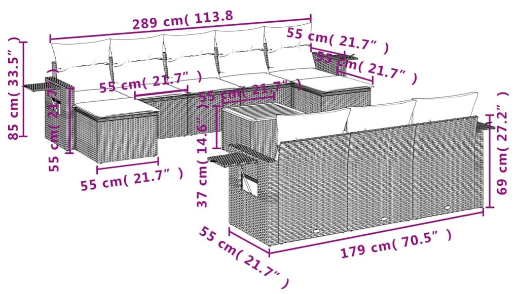 vidaXL Σαλόνι Κήπου Σετ 11 τεμ. Μπεζ Συνθετικό Ρατάν με Μαξιλάρια