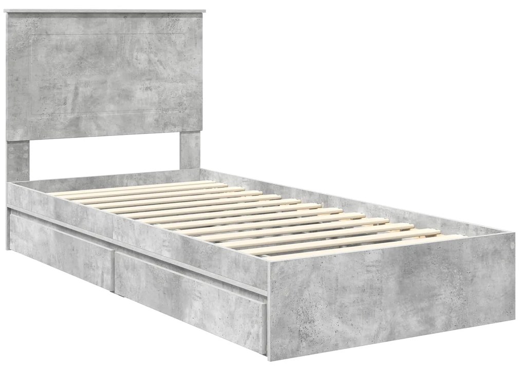 vidaXL Κρεβάτι Αποθήκης Σκυρόδεμα Γκρι 90 x 190 cm Επεξεργασμένο ξύλο