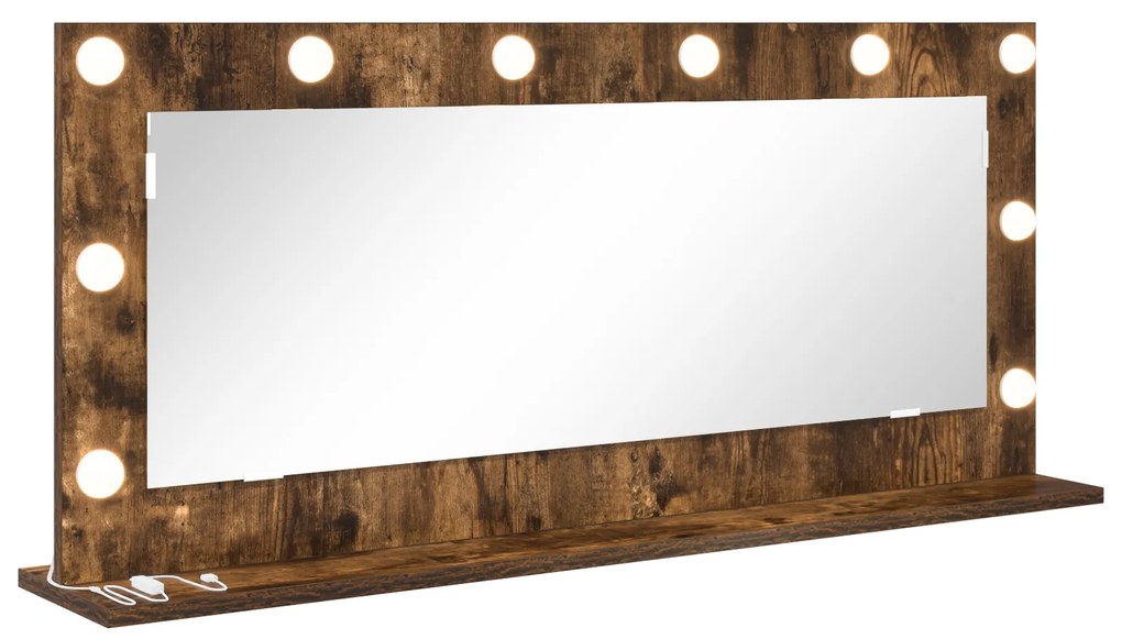 vidaXL καθρέφτης vanity  με φώτα LED καπνιστού δρυός 100x45x18 εκ.