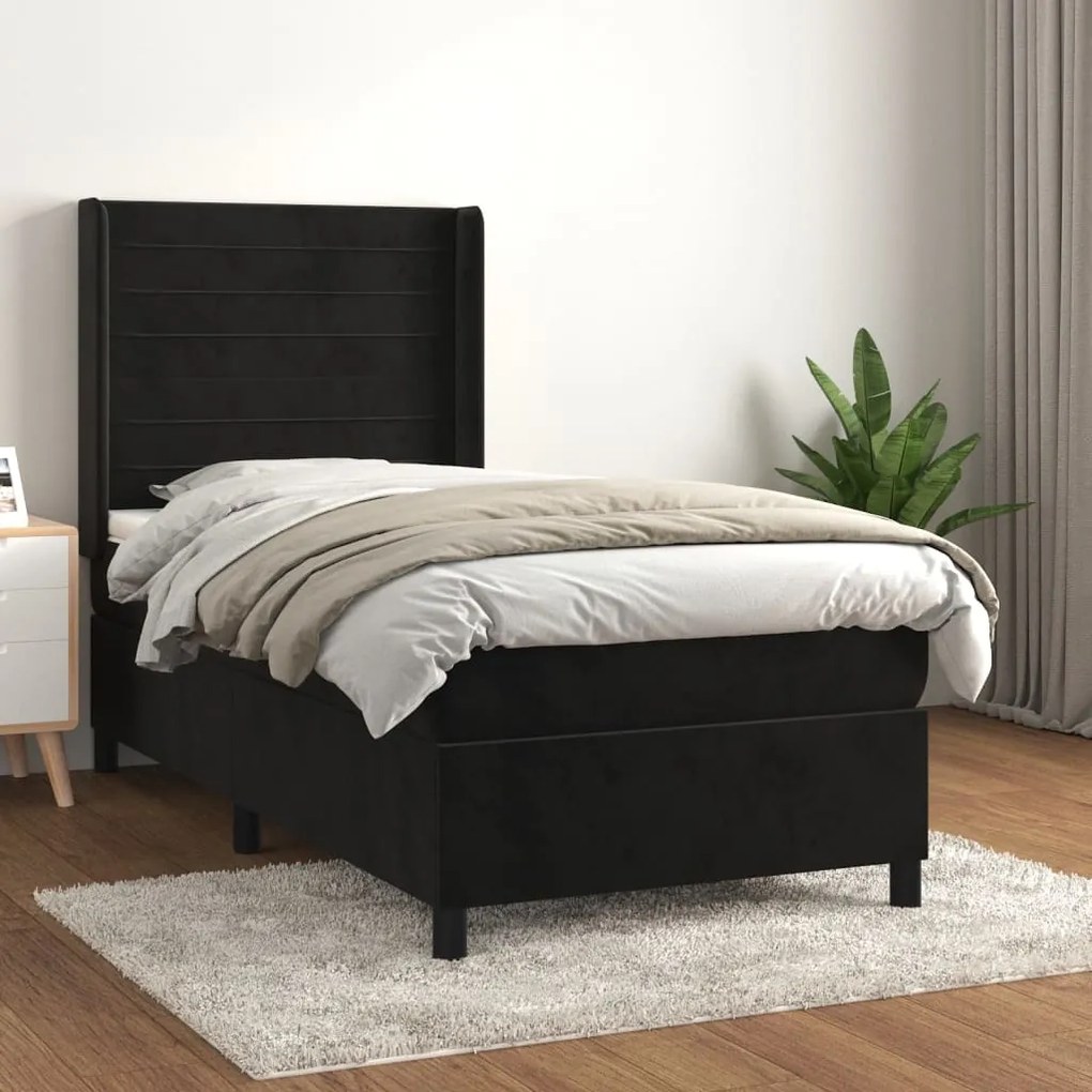 vidaXL Κρεβάτι Boxspring με Στρώμα Μαύρο 90x190 εκ. Βελούδινο