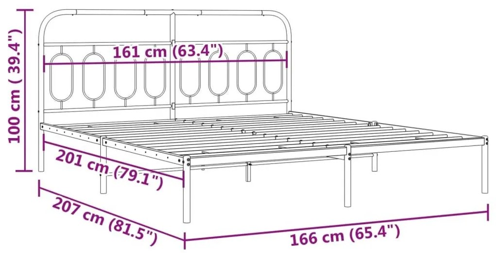 Πλαίσιο Κρεβατιού με Κεφαλάρι Μαύρο 160 x 200 εκ. Μεταλλικό - Μαύρο