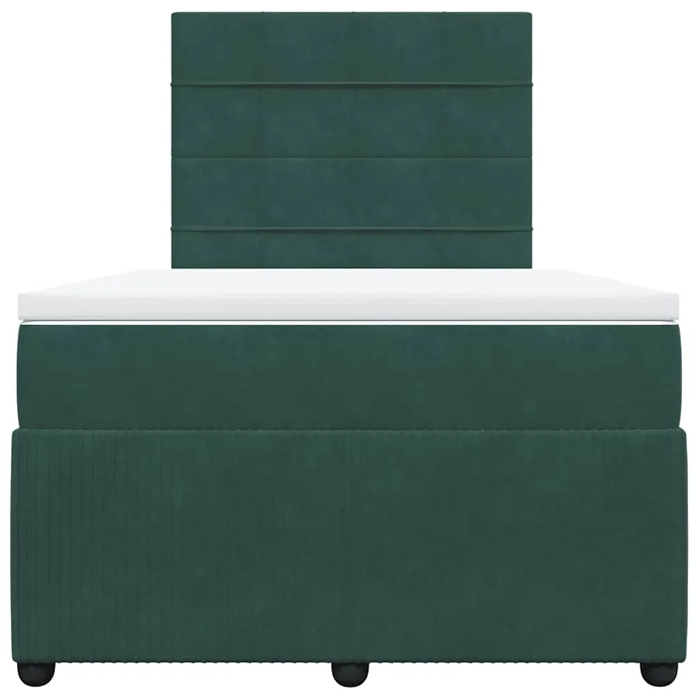 vidaXL Κρεβάτι Boxspring με Στρώμα Σκούρο Πράσινο 120x200εκ. Βελούδινο
