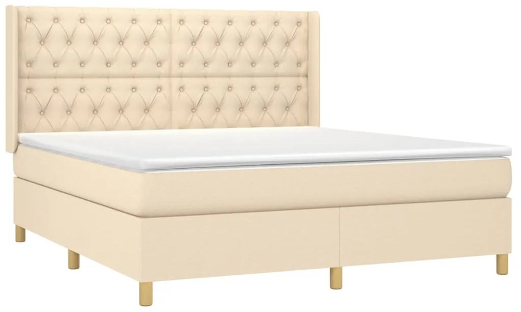 vidaXL Κρεβάτι Boxspring με Στρώμα &amp; LED Κρεμ 160x200 εκ. Υφασμάτινο