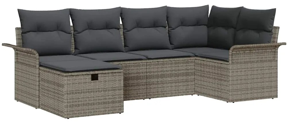 vidaXL Σετ Καναπέ Κήπου με μαξιλάρι 6 pcs Γκρι Πολυ ράταν