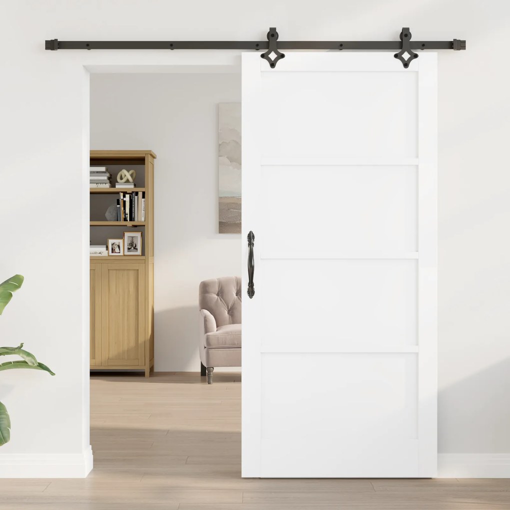 vidaXL Συρόμενη Πόρτα με Σετ Υλικών Λευκή 93x202 εκ. Συμπαγές Ξύλο Πεύκου