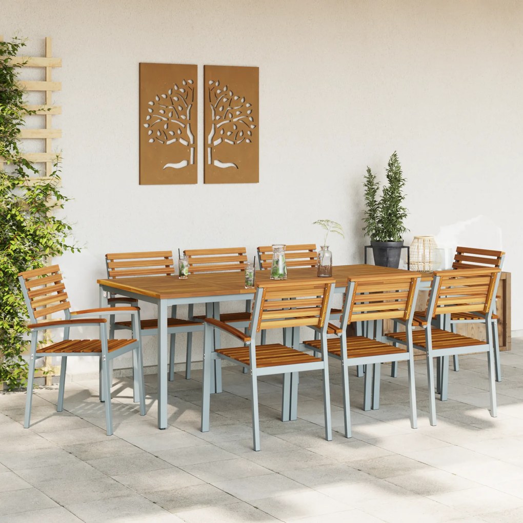 vidaXL Σέτ φαγητού για κήπο 9 pcs Γκρι και καφέ 200 x 90 x 75 cm