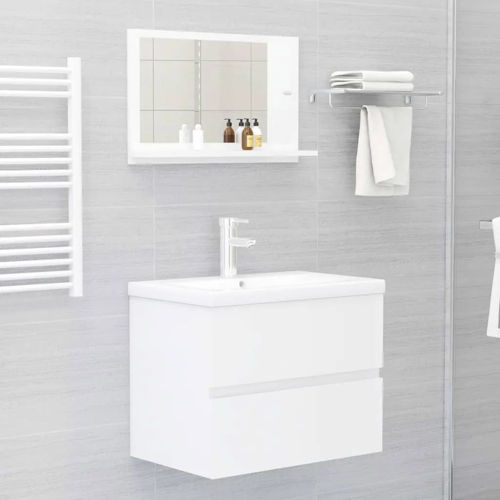 vidaXL Καθρέφτης Μπάνιου Γυαλιστερό Λευκό 60x10,5x37 εκ. Επεξ. Ξύλο