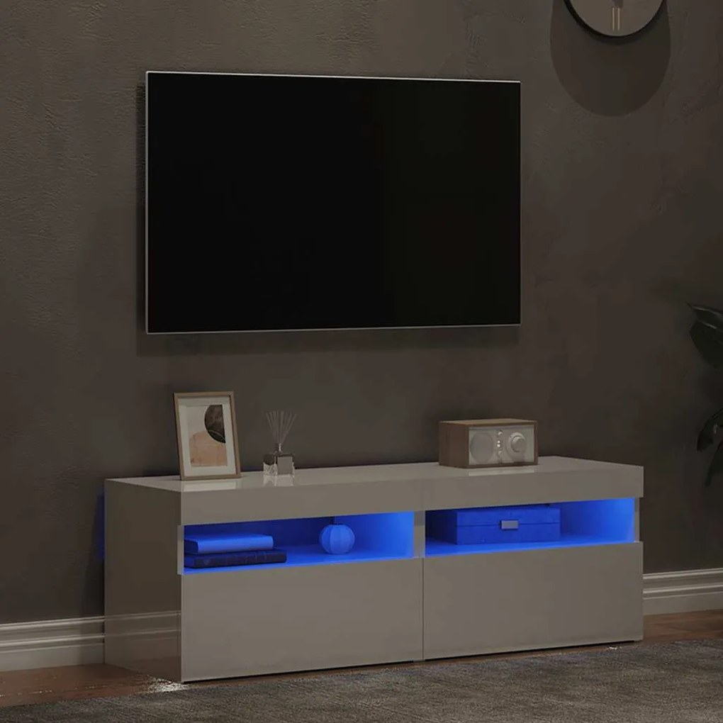 vidaXL Έπιπλα Τηλεόρασης με LED 2 τεμ. Γυαλιστερό Λευκό 60x35x40 εκ.