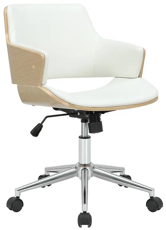 106-000025 Καρέκλα γραφείου εργασίας Fern pakoworld PU λευκό ξύλο φυσικό 54,0x60,0x92,0εκ PU- METAL - WOOD WHITE - NATURAL, 1 Τεμάχιο