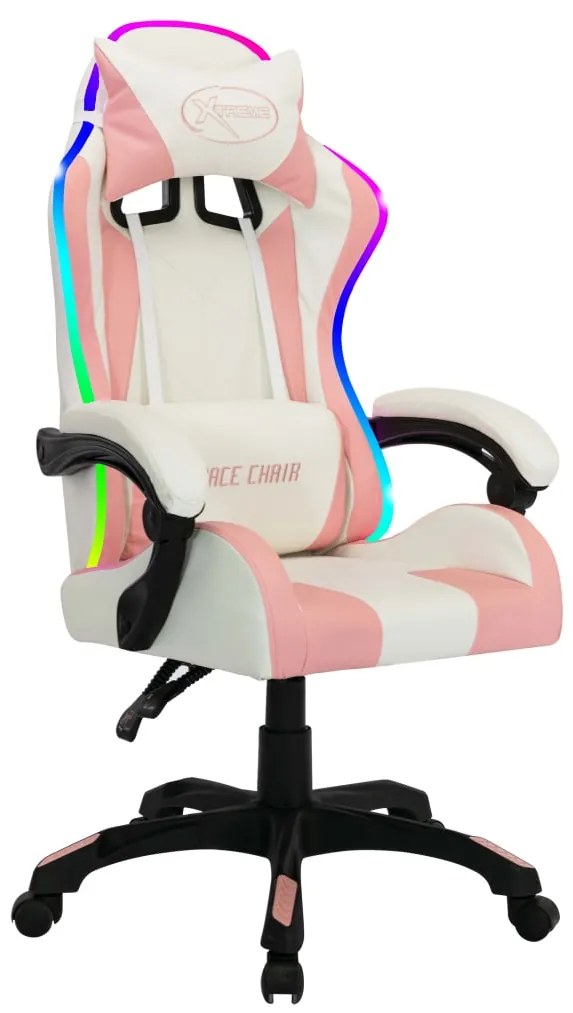 vidaXL Καρέκλα Racing με Φωτισμό RGB LED Ροζ/Μαύρο Συνθετικό Δέρμα