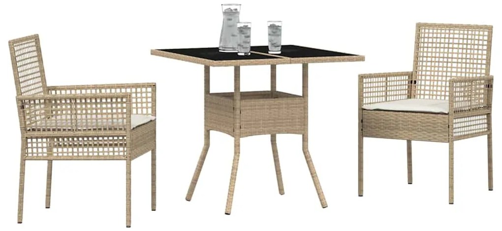 vidaXL Σέτ φαγητού για κήπο 3 pcs Μπεζ συνθετικό ρατάν