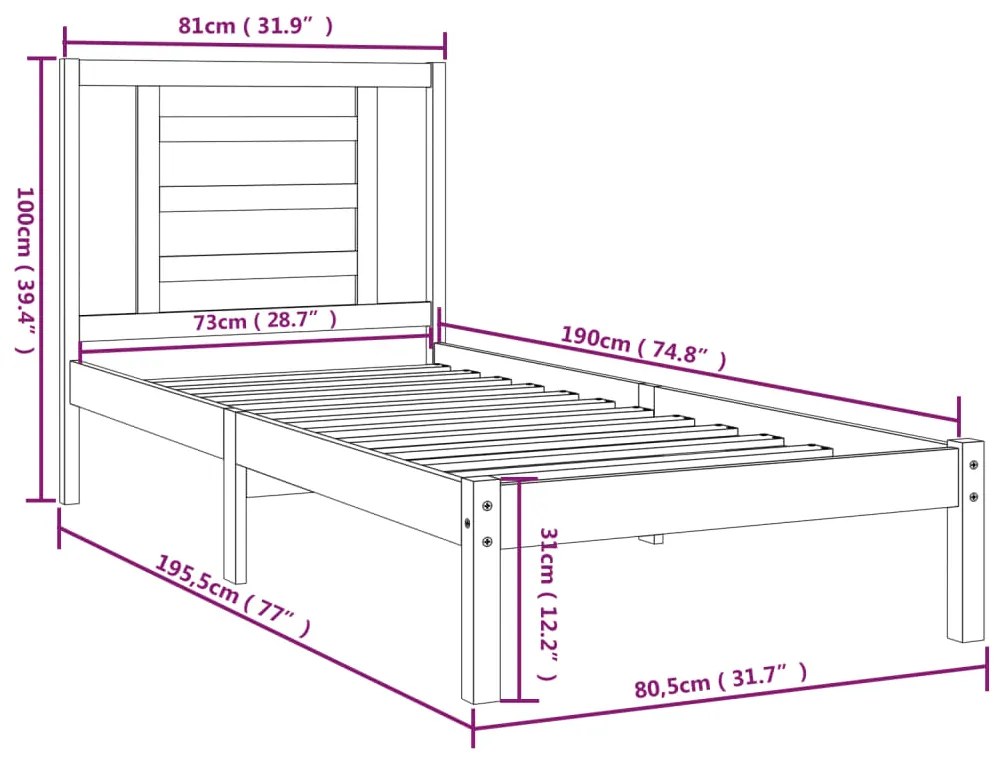 ΠΛΑΙΣΙΟ ΚΡΕΒΑΤΙΟΥ ΜΑΥΡΟ 75X190 ΕΚ. ΜΑΣΙΦ ΞΥΛΟ 2FT6 SMALL SINGLE 3104312