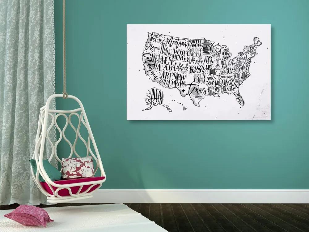 Εικόνα σε φελλό εκπαιδευτικό χάρτη των ΗΠΑ με επιμέρους πολιτείες σε αντίστροφη μορφή - 120x80  flags