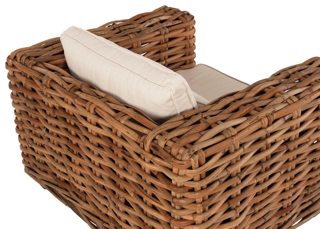Σετ κήπου Σαλόνι TROPEL 4 τεμ Ξύλο Μαόνι με Φυσικό Rattan &amp; Λευκά Μαξιλάρια