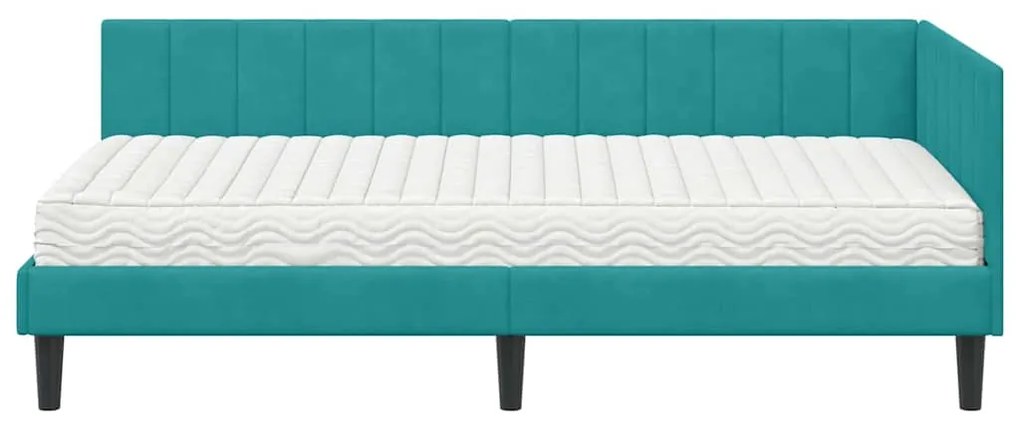 vidaXL Κρεβάτι Γωνίας με στρώμα Τιρκουάζ 90 x 200 cm Βελούδο