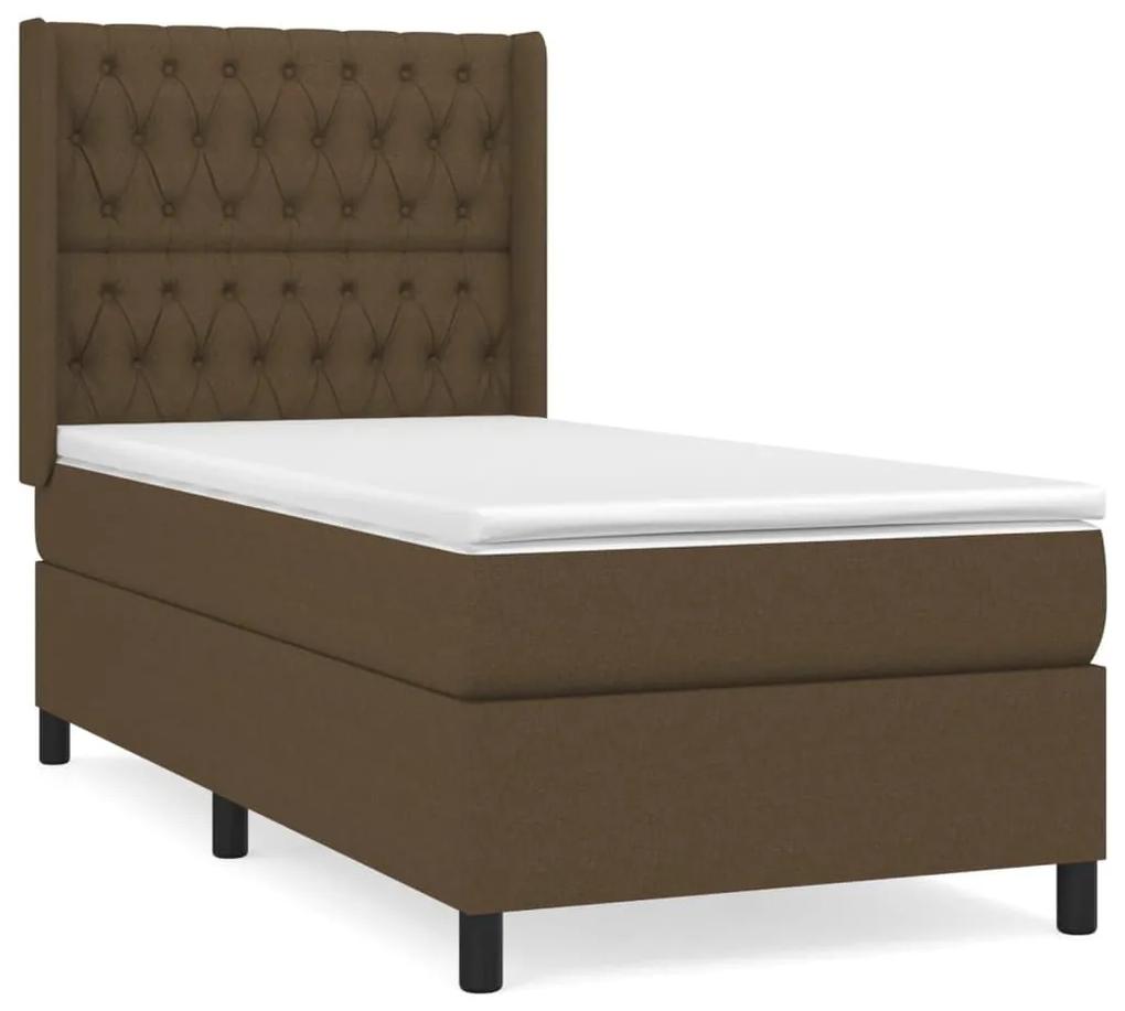 Κρεβάτι Boxspring με Στρώμα Σκούρο Καφέ 90x200 εκ. Υφασμάτινο - Καφέ