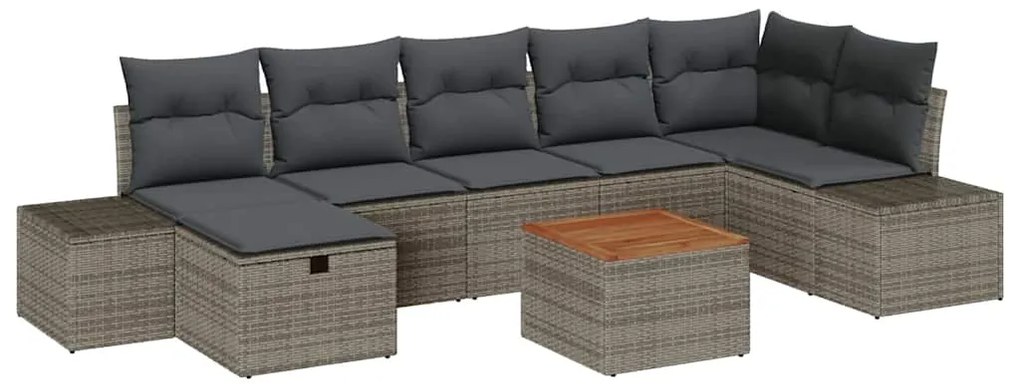 vidaXL Σετ Καναπέ Κήπου με μαξιλάρι 8 pcs Γκρι Πολυ ράταν