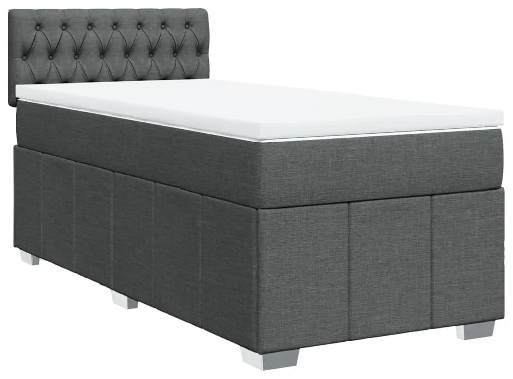 Κρεβάτι Boxspring με Στρώμα Σκούρο Γκρι 100x200 εκ. Υφασμάτινο - Γκρι