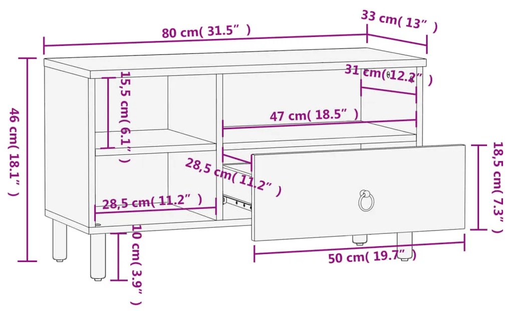 ΈΠΙΠΛΟ ΤΗΛΕΟΡΑΣΗΣ 80 X 33 X 46 ΕΚ. ΑΠΟ ΜΑΣΙΦ ΞΥΛΟ ΜΑΝΓΚΟ 358229