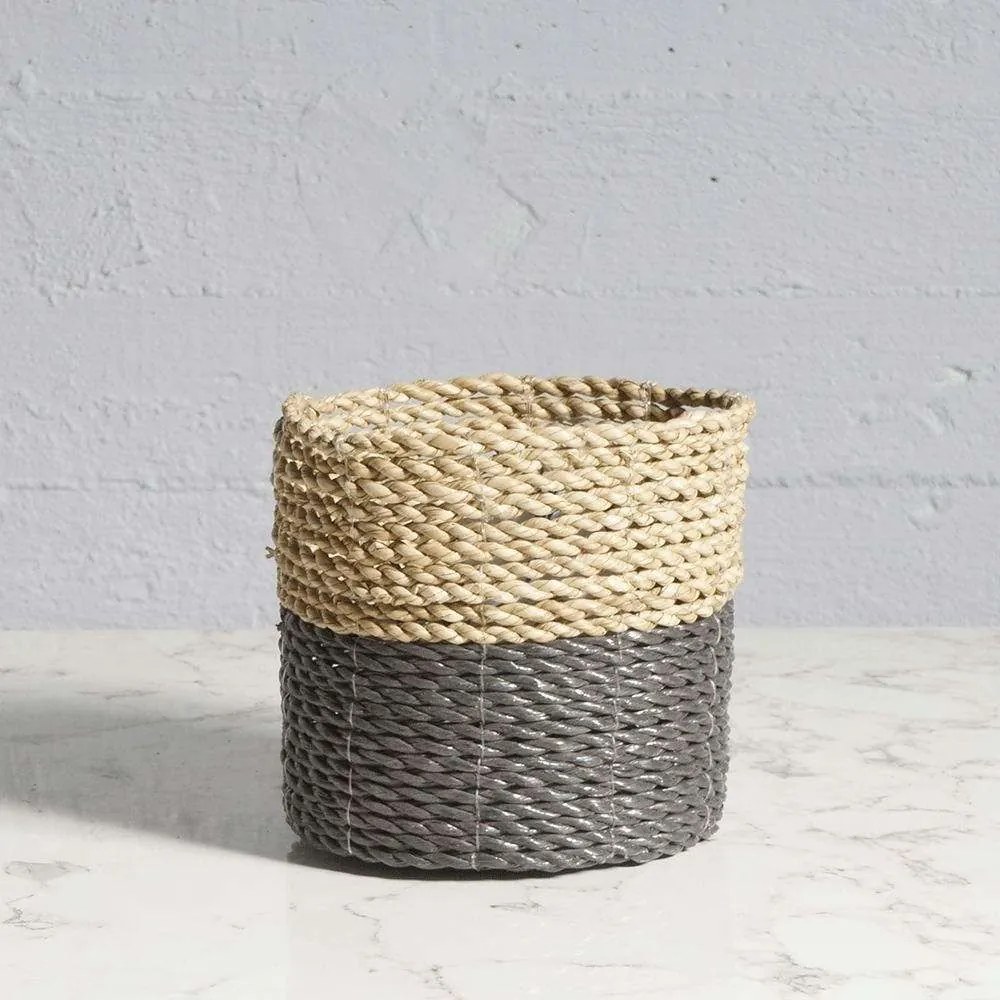 Καλάθι Πλεκτό Grass 6830-8 16x16x15cm Black-Natural Supergreens Rattan