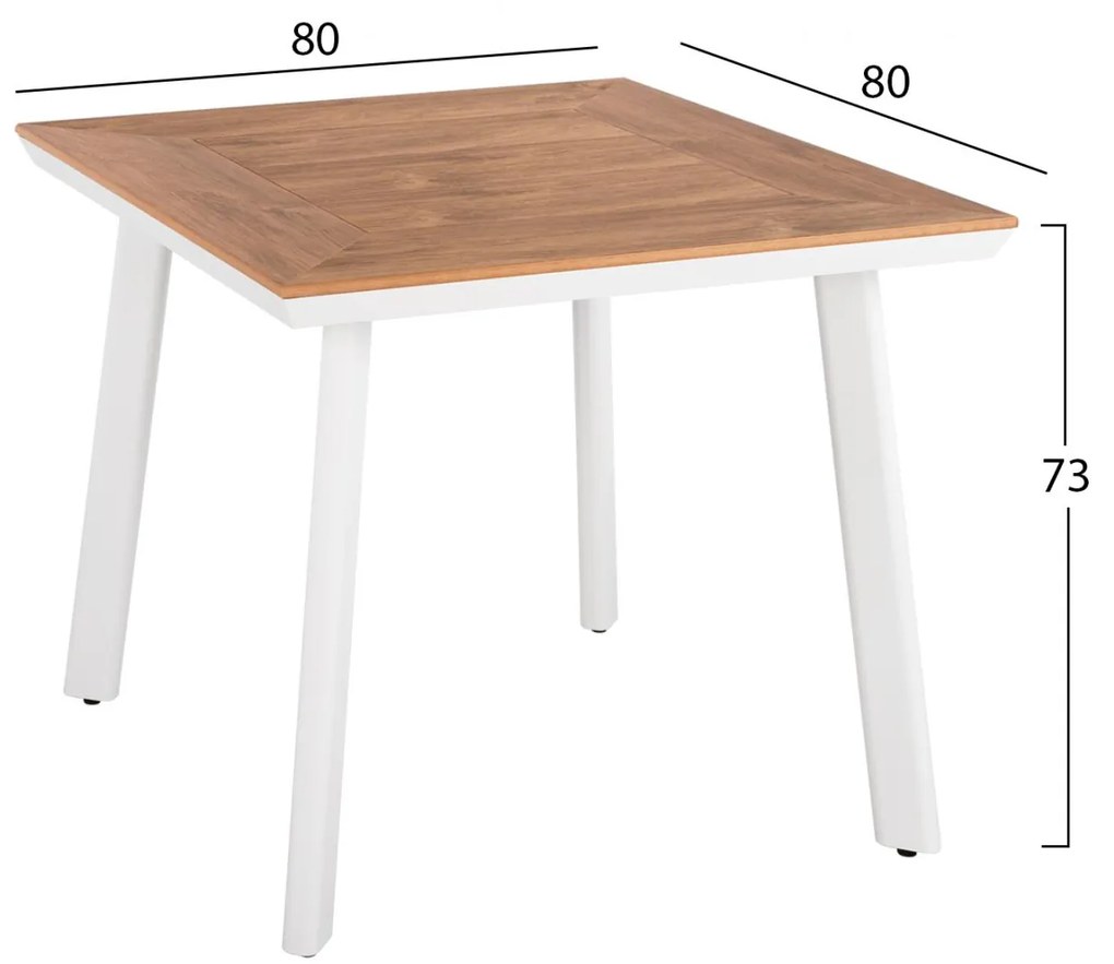 Τραπέζι TABER Αλουμινίου Λευκό με Επιφάνεια Polywood 80x80x72,5Υ εκ. 80x80x72.5 εκ.