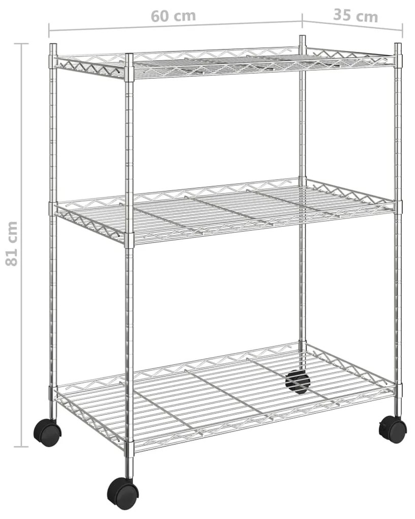 vidaXL Ραφιέρα 3 Επιπέδων με Τροχούς Χρωμέ 60x35x81 εκ. 150 κ.