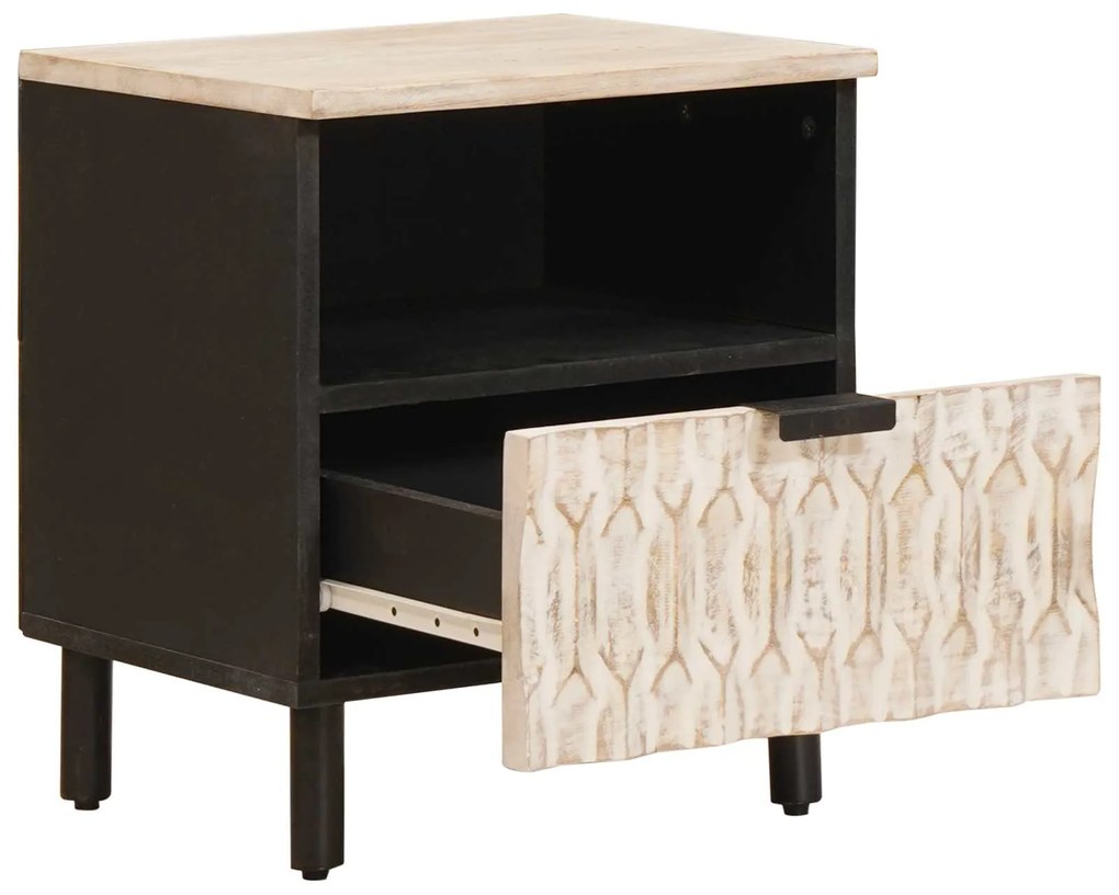 vidaXL Κομοδίνο με συρτάρι Λευκό 40 x 33 x 46 εκ. Στερεό ξύλο μάνγκο