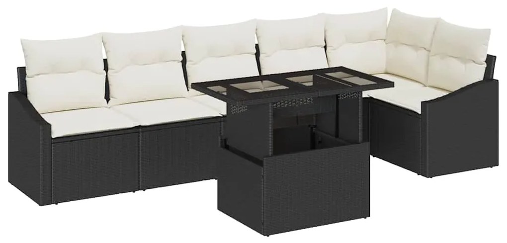vidaXL Σετ Καναπέ Κήπου 7 pcs Μαύρο και κρεμ 100 x 55 x 73 εκ